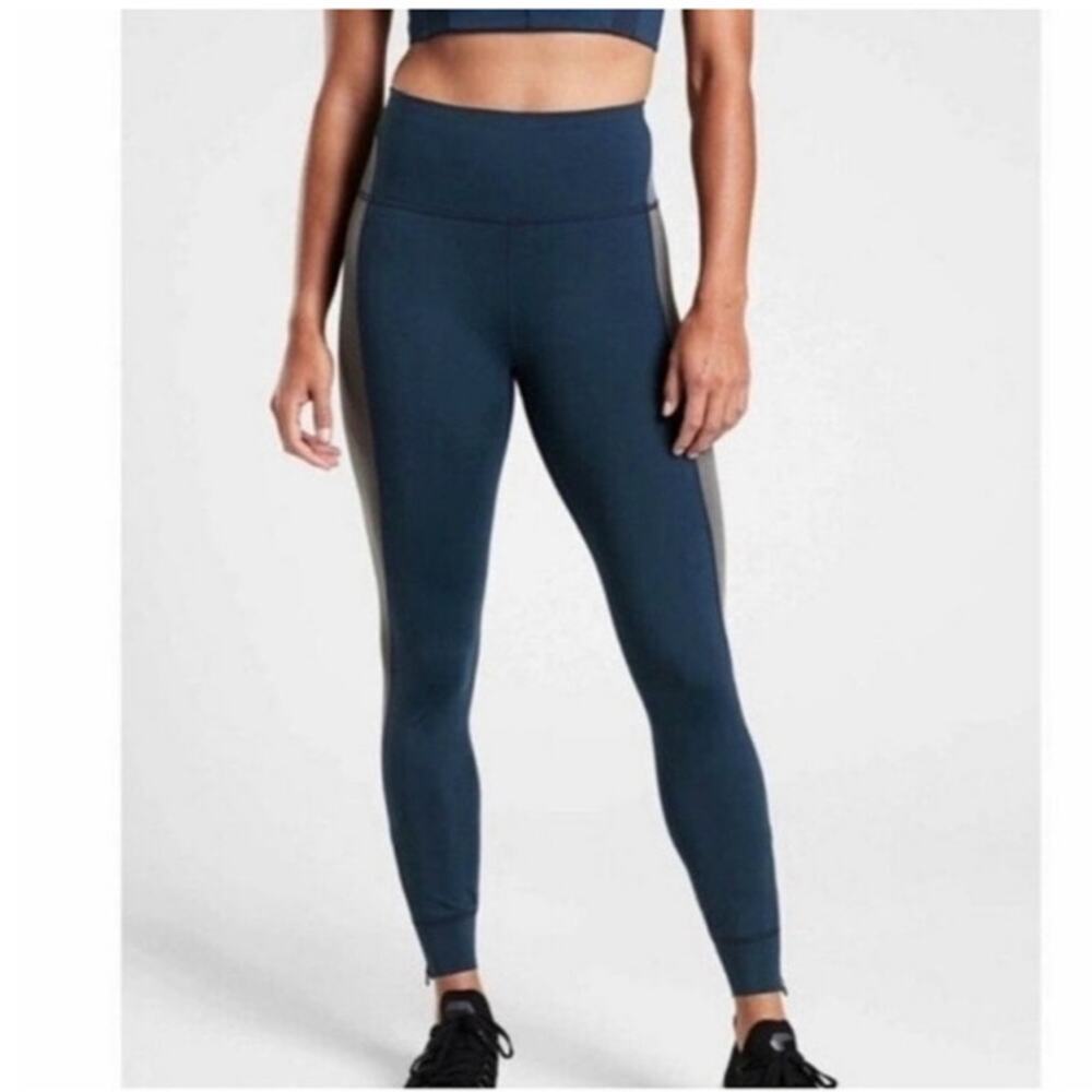 Athleta‎ Allyson Felix Legend Mesh 7/8 Tight Zippered Hem Navy Gray Size L